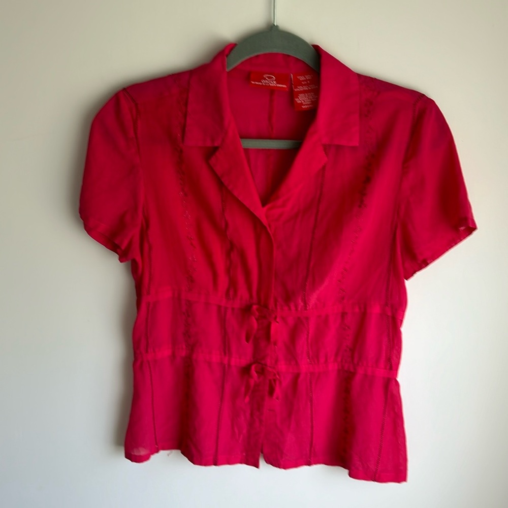 Oscar de la Renta Ladies Feminine Top Size 8 Hot Pink Silk/Cotton Hidden Buttons